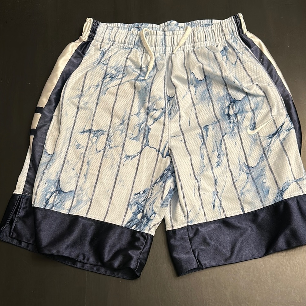 Nike Light Blue Marble Print Athletic Shorts with Navy Trim